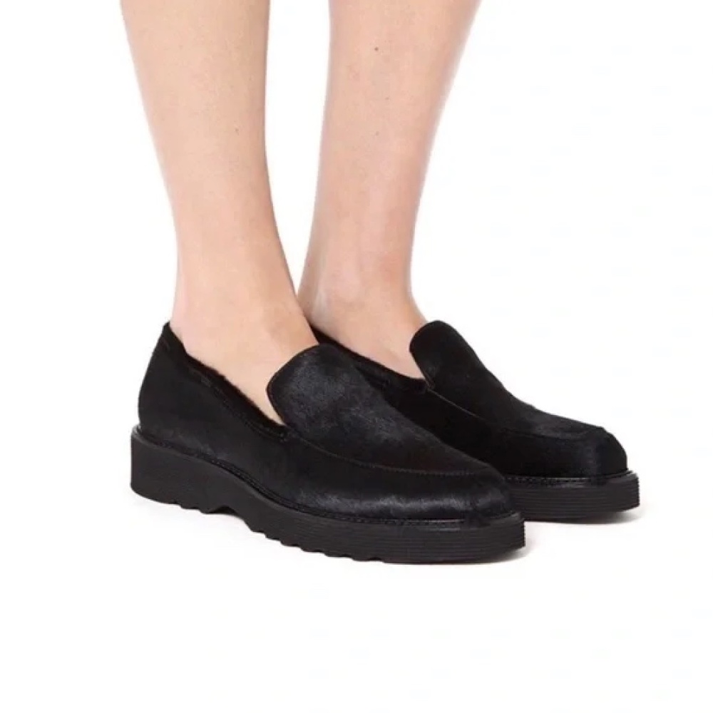 Aquatalia Kelsey Black Suede Lug Leather Loafers ITALY Size 8